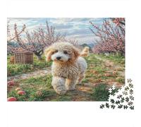 Joli Chien Animal de Compagnie Papier Lourd Chiot Caniche dans Un verger de pommiers Puzzle Cadeau pour Enfants débutants 70x50cm/1000 pièces