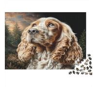 Joli Chien Animal de Compagnie Papier Lourd Cocker Spaniel dans Une forêt avec des pins Puzzle Cadeau d’Anniversaire 70x50cm/1000 pièces