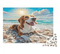 Joli Chien Animal de Compagnie Papier Premium Beagle sur Rive de Galets ensoleillée Puzzle DIY Décoratif Anti-Stress 38x26cm/1000 pièces