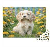 Joli Chien Animal de Compagnie Papier Premium Cocker Spaniel dans Un Champ de pissenlits Puzzle DIY Éducatif Anti-Stress 52x38cm/1000 pièces