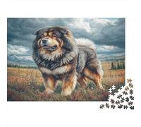 Joli Chien Animal de Compagnie Papier Premium Dogue du Tibet dans Champ herbeux avec Montagnes Puzzle DIY Décoratif Anti-Stress 38x26cm/1000 pièces