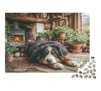 Joli Chien Animal de Compagnie Papier recy ouvier Bernois sur Le Porche d’Une cabane en Bois Puzzle Cadeau de Collection pour Adultes 70x50cm/1000 pièces