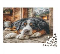 Joli Chien Animal de Compagnie Papier recy ouvier Bernois sur Le Porche d'une cabane en Bois Puzzle Cadeau de Collection pour Adultes 52x38cm/1000 pièces
