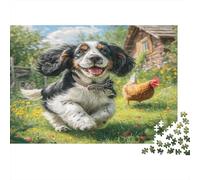 Joli Chien Animal de Compagnie Papier résistant Bouvier Bernois Courant dans Une Prairie avec des Poulets Puzzle Décoration d'intérieur de Collection 38x26cm/1000 pièces