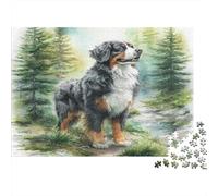 Joli Chien Animal de Compagnie Papier résistant Bouvier Bernois dans Une forêt de pins Puzzle Décoration d'intérieur de Collection 52x38cm/1000 pièces