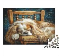 Joli Chien Animal de Compagnie Papier résistant Cavalier King Charles Spaniel Dormant sur Une Chaise la Nuit Puzzle Anti-Stress Cadeau d'anniversaire 70x50cm/1000 pièces