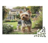 Joli Chien Animal de Compagnie Papier résistant Terrier dans Un Jardin avec Un manoir Puzzle Décoration d’intérieur de Collection 70x50cm/1000 pièces