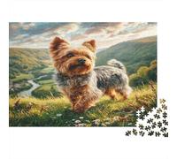 Joli Chien Animal de Compagnie Papier Yorkshire Terrier sur Un Chemin en Pierre près de la mer au Coucher du Soleil Puzzle Cadeau de Noël Amusant pour Enfants 12+ 38x26cm/1000 pièces