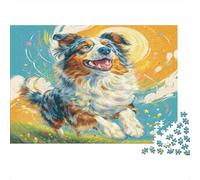 Joli Chien Carton Berger Australien sautant dans Un Ciel Abstrait Vibrant Puzzle Classique Cadeau d’entraînement cérébral pour Adultes 70x50cm/1000 pièces