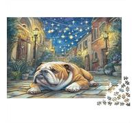 Joli Chien Carton Bouledogue sur Une Rue pavée sous Les étoiles Puzzle Classique Cadeau d’entraînement cérébral pour Adultes 38x26cm/1000 pièces