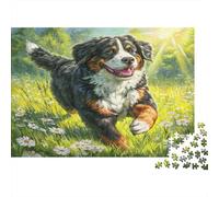 Joli Chien Carton Bouvier Bernois Courant dans Une Prairie de Fleurs Puzzle Classique Cadeau Secret de Noël de Collection 38x26cm/1000 pièces
