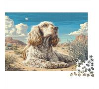 Joli Chien Carton Cavalier King Charles Spaniel dans Le désert au Coucher du Soleil Puzzle Premium Jeu Familial 38x26cm/1000 pièces