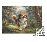 Joli Chien Carton Épagneul Breton Courant dans Une forêt ensoleillée Puzzle Classique Anti-Ennui interactif 38x26cm/1000 pièces
