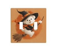 Joli chien chevauchant sur un balai double gang à bascule plaque murale interrupteur décoration taille standard - 11,4 x 11,4 cm