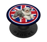 Joli Chien de Berger Anglais - Bobtail - Drapeau du Royaume-Uni PopSockets PopGrip Adhésif