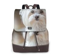 Joli chien maltais imprimé,Sac à dos imperméable pour femme, sac à dos de voyage léger en cuir PU tendance
