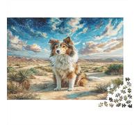 Joli Chien Papier Berger Australien dans Le désert sous Un Ciel étoilé Kit Puzzle Cadeau Secret de Noël Stimulant Mental 52x38cm/1000 pièces