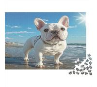 Joli Chien Papier Bouledogue français sur Une Plage de Sable Kit Puzzle Cadeau Secret de Noël Stimulant 52x38cm/1000 pièces