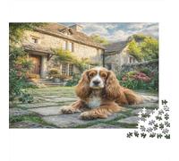 Joli Chien Papier Cavalier King Charles Spaniel allongé sur Un Chemin en Pierre Kit Puzzle pour Adultes Cadeau éducatif Activité relaxante 52x38cm/1000 pièces