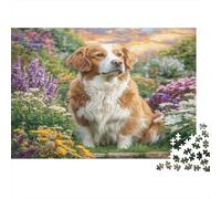 Joli Chien Papier Cavalier King Charles Spaniel dans Une Prairie de Fleurs Kit Puzzle Jeu Familial Amusant Cadeau de Noël 52x38cm/1000 pièces