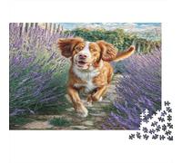 Joli Chien Papier Épagneul Breton Courant dans Un Champ de Lavande Kit Puzzle Cadeau d’Anniversaire d’entraînement cérébral 70x50cm/1000 pièces