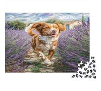 Joli Chien Papier Épagneul Breton Courant dans Un Champ de Lavande Kit Puzzle pour Adultes Cadeau éducatif Activité relaxante 38x26cm/1000 pièces