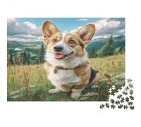 Joli Chien Papier épais Corgi dans Une Prairie herbeuse avec des pins Lot de Puzzle Jouet éducatif pour Enfants 38x26cm/1000 pièces
