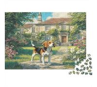 Joli Chien Papier Premium Beagle sur Un Chemin près d’Une demeure prestigieuse avec des Fleurs Puzzle à Monter soi-même Éducatif Anti-Stress 70x50cm/1000 pièces