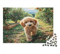 Joli Chien Papier Premium Caniche dans Un verger d’orangers avec des Arbres fruitiers Puzzle à Monter soi-même pour Enfants de +12 Ans Cadeau de Noël Amusant 52x38cm/1000 pièces