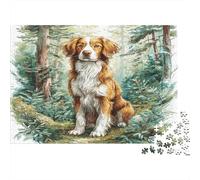 Joli Chien Papier résistant Épagneul Breton Assis dans Une forêt ensoleillée Puzzle Stimulant Mental Anti-Stress 38x26cm/1000 pièces