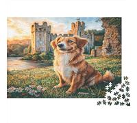 Joli Chien Papier résistant Golden Retriever près d’Un château médiéval et d’Une rivière Puzzle Décoration d’intérieur de Collection 52x38cm/1000 pièces