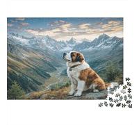 Joli Chien Papier Saint-Bernard surplombant Une vallée montagneuse Kit Puzzle Cadeau d’Anniversaire entraînement cérébral 38x26cm/1000 pièces