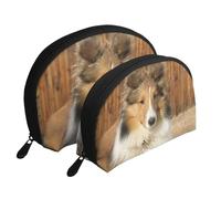 Joli Chien Sheltie, Trousse de Maquillage Coquille Femme Petit Porte-Monnaie Trousse de Toilette Trousse à cosmétiques 2 pièces