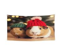 Joli cochon d'Inde portant un chapeau - Bannière imprimée personnalisable pour événements - Décoration extérieure/intérieure avec œillets métalliques pour festivals et fêtes