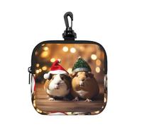 Joli cochon d'Inde portant un chapeau de Noël, pochette carrée à fermeture éclair avec imprimé intégral, petit sac de rangement imperméable, léger et durable pour les pièces de monnaie, les cartes