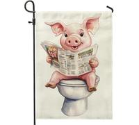 Joli cochon lisant un journal de jardin, animal de la ferme de pêche, décoration d'intérieur, drapeau double face en toile de jute pour décoration de pelouse, décoration extérieure amusante 30,5 x