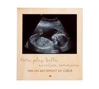 Joli Coon Annonce grossesse avec un cadre en bois pour l'échographie et un dos magnétique - Notre plus belle aventure commence par un battement de cœur - Cadre photo échographie style polaroid