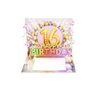 Joli Coon Carte anniversaire 16 ans avec musique et lumière - Carte pop up 3D pour le 16e anniversaire fille avec effet lumineux, enveloppe et autocollant sceau - 20 x 15 cm