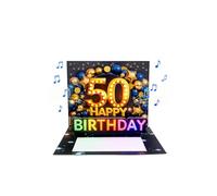 Joli Coon Carte anniversaire 50 ans avec musique et lumière - Carte pop up 3D pour le 50e anniversaire homme avec effet lumineux, enveloppe et autocollant sceau - 20 x 15 cm