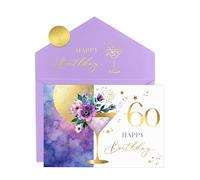Joli Coon Carte anniversaire 60 ans ELEGANT - Carte pliable de haute qualité avec illustration florale de martini et enveloppe aux tons pastel - Carte anniversaire 60 ans femme