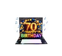 Joli Coon Carte anniversaire 70 ans avec musique et lumière - Carte pop up 3D pour le 70e anniversaire homme avec effet lumineux, enveloppe et autocollant sceau - 20 x 15 cm