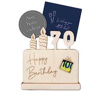Joli Coon Carte anniversaire 70 ans, Cadeaux d’argent 70 anniversaire | Bois multicouche collé, jusqu’à 3 billets pliés, boîte cadeau bleue, pour offrir de l’argent, gravure précise