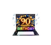 Joli Coon Carte anniversaire 90 ans avec musique et lumière - Carte pop up 3D pour le 90e anniversaire homme avec effet lumineux, enveloppe et autocollant sceau - 20 x 15 cm