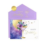 Joli Coon Carte anniversaire ELEGANT - Carte pliée de haute qualité avec illustration florale de martini et enveloppe aux tons pastel - Carte anniversaire femme