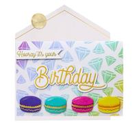 Joli Coon Carte anniversaire SIGNATURE Hooray it’s your Birthday - Carte d’anniversaire 3D avec design diamant et macarons - Enveloppe en papier premium et autocollant cachet - 17 × 11,5 cm