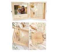 Joli Coon Coffret en bois pour demande marraine, Veux-tu être ma marraine | Vraies fleurs séchées, emplacement photo avec aimant en cœur, gravure intérieure, fermoir métallique, prêt à offrir