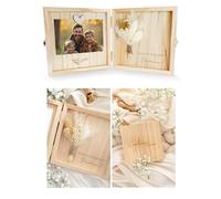 Joli Coon Coffret en bois pour demande parrain, Veux-tu être mon parrain | Vraies fleurs séchées, emplacement photo avec aimant en cœur, gravure intérieure, fermoir métallique, prêt à offrir
