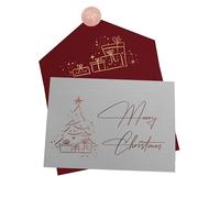 Joli Coon Papeterie Carte de noël - Élégante carte Merry Christmas en papier design 350g avec enveloppe premium rouge et autocollant cachet en or rose - 17 × 11,5 cm