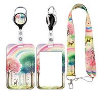 Joli cordon avec porte-carte d'identité coulissant auto-rétractable, esthétique, arc-en-ciel, avec porte-clés rotatif à 360° pour bureau, école, enseignant, travail