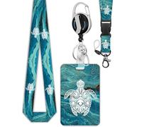 Joli cordon tortue avec bobine de badge, mousqueton et porte-cartes, beau tour de cou, porte-badge pour étudiants